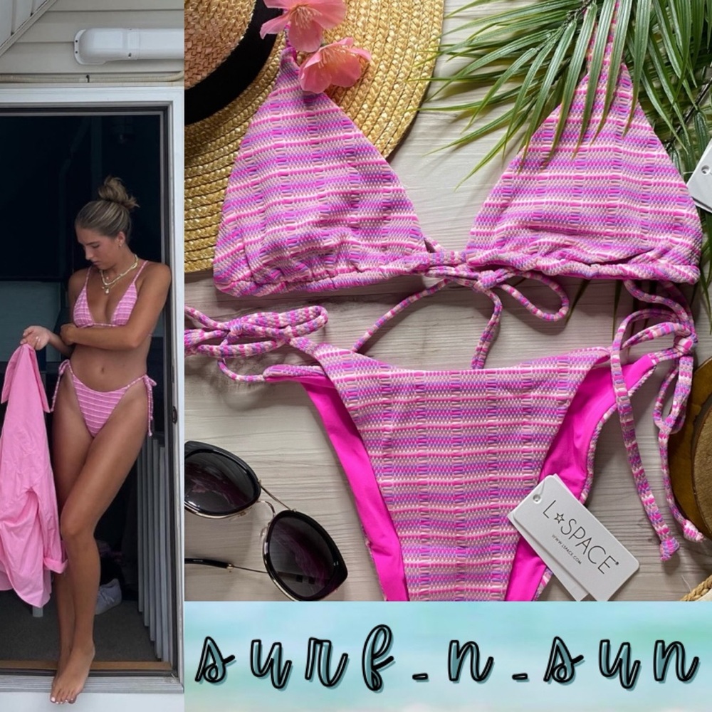 L*Space Brittany Tri Bikini Top | Lenox Tie Side Classic Bottom in Electric Pink